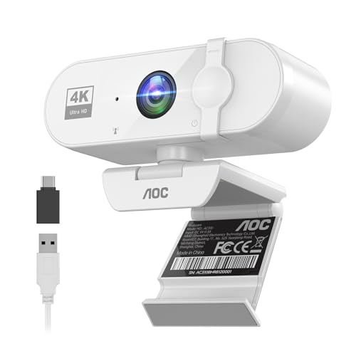 AOC 4K Webcam mit Mikrofon, Automatische Lichtkorrektur, Plug & Play