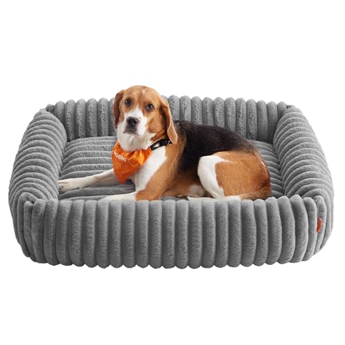 Feandrea Hundebett, großes orthopädisches Hundekörbchen, Hundekissen waschbar, Flauschige Hundematte, weiche Polsterung, 91 x 68 x 18 cm, Taubengrau PGW312GD01