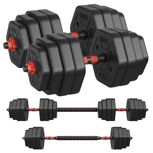 SONGMICS Hantelset, Hanteln mit Verbindungsstange, Hexagon, Kurzhantelset, 40 kg, für Workout, Fitnesstraining, Gewichtheben für Zuhause, Fitnessstudio, tintenschwarz SYL400B01