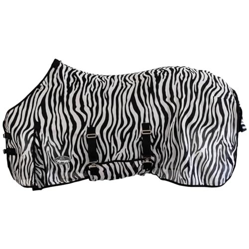 Marengos - Fliegendecke Zebra – feinmaschige Pferdedecke mit Bauch- & Schweiflatz – Schutz vor Insekten – mit Gehfalte & doppeltem Frontverschluss – Outdoor-Pferdedecke – 155 cm