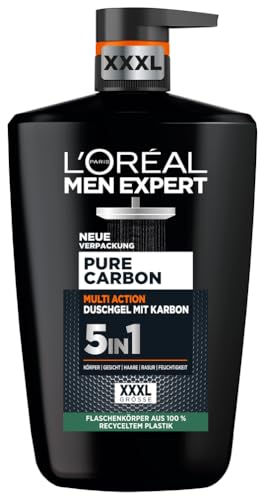 L'Oréal Men Expert XXXL 5in1 Duschgel und Shampoo für Männer, Duschbad zur Reinigung von Körper, Haar und Gesicht, Herren Körperpflege für langanhaltende Frische mit Karbon, Pure Carbon, 1 x 1000 ml