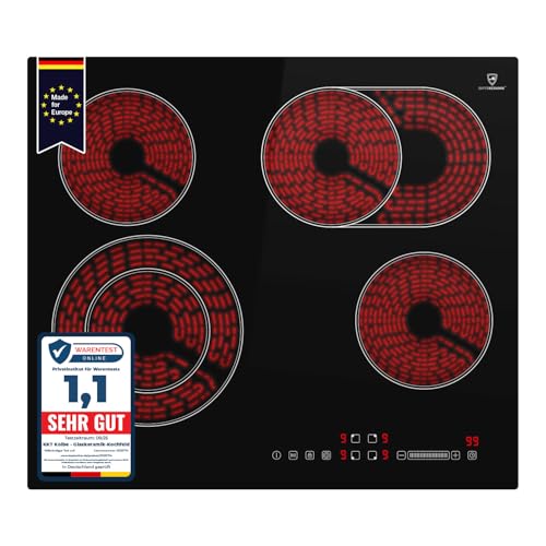 KKT KOLBE | Kochfeld Autark Glaskeramik 60 cm | 6,6 kW | 4 Zonen | 9 Stufen | Bräterzone | Dualkochzone | Rahmenlos | Touch Slider | Abschalt-Timer | CH5901RL