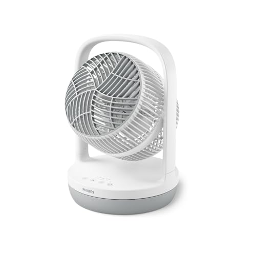 PHILIPS Tischventilator Serie 2000. Stark & superleise mit SilentWings Technologie. 23 dB. Luftumwälzung. Neigung 180° einstellbar. 12-Stunden-Timer. Schlafzimmer, Haus & Büro. Weiß (CX2050/00)