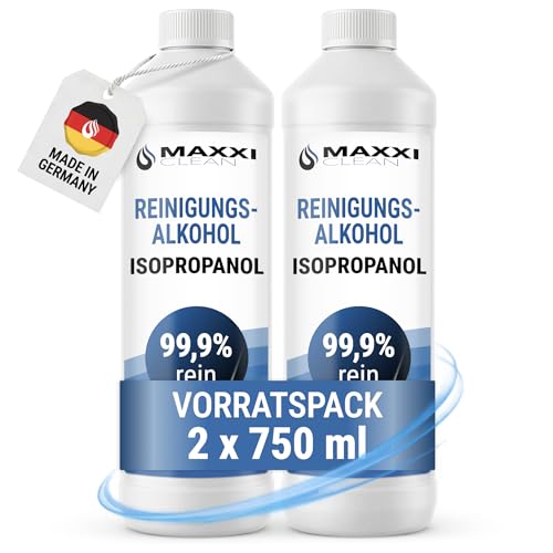 Maxxi Clean 2 x 750 ml Isopropanol 99,9% I Reines Isopropylalkohol I Fettlöser & Entfetter I schnell verdampfend, rückstandsfrei I entfernt Lack- und Klebereste I Resin-Reinigung für 3D-Drucker