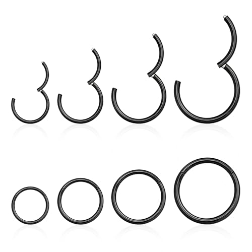 jagosen Nasenpiercing Ring Schwarz 8stk 18g Nasenring Nostril Septum Piercing Rings Set Chirurgenstahl Dünn Lippenpiercing Septum Clicker Knorpel Piercing Ohr Für Damen Männer 6mm/8mm/10mm/12mm