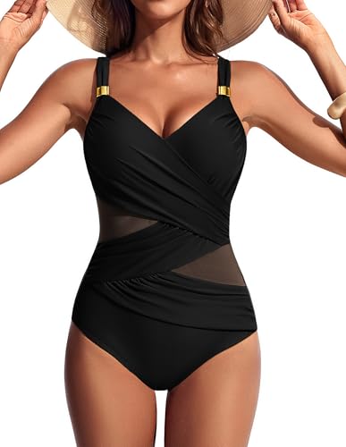 Hanna Nikole Badeanzüge für Mollige,Full Coverage One-Piece Swimsuits,Badeanzüge für Damen Bauchweg Schwarz XXL