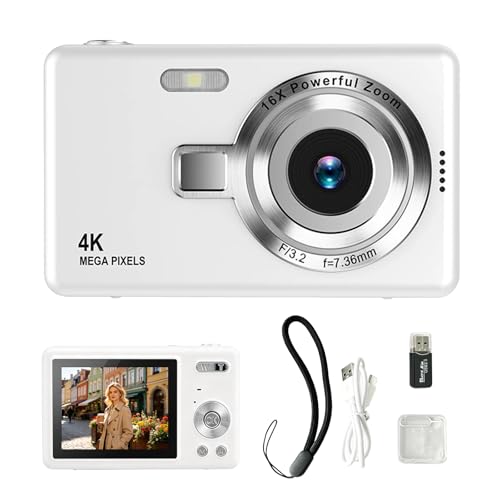 Vexnaro Digitalkamera Anfänger, 48MP Fotokamera, 4K Fotoapparat mit 64GB Speicherkarte und Kartenleser, Videoaufnahme, Reisen Kompaktkamera, Mini Vlogging Kamera für Teenager, Anfänger