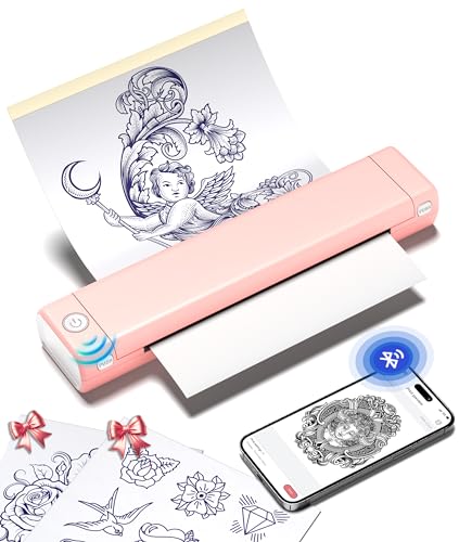 Phomemo M08F Tattoo Drucker Bluetooth A4 Thermodrucker Tattoo Transfer Drucker mit 10pcs Transferpapier für Tattoo Künstler Anfänger, Kompatibel mit Telefon, Tablet, PC & Offiziellem Transferpapier