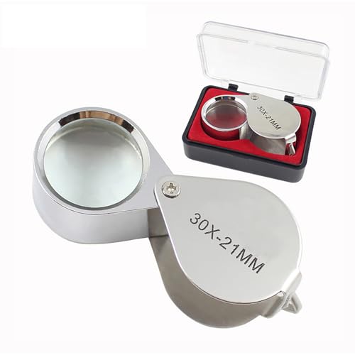 Taschenvergrößerungsglas,30-Fache Vergrößerung,Juwelierlupe,Trichome Lupe mit 21-mm-Linse,Tragbare Metalllupe für Schmuck,Münzen,Briefmarken,Uhren & Hobbys,Lesen Kleiner Texte