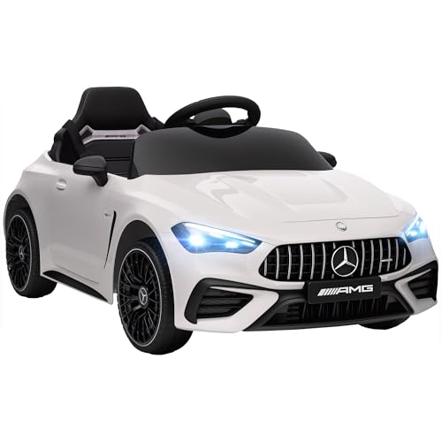 AIYAPLAY Kinder Elektroauto 12V Mercedes-AMG Kinderauto mit 2,4 GHz Fernbedienung, 2 Motoren, Kinderfahrzeug mit Musik, MP3, Sanftem Start/Stopp, Hupe, Federung, LED, Hilfsräder für 3-6 Jahre, Weiß