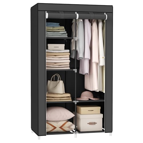 SONGMICS Kleiderschrank, Stoffschrank, 6 Ablagen, 88 x 45 x 168 cm