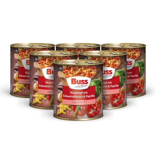 Buss Rustikale Gerichte - Nudeltopf nach ungarischer Art mit Paprika und Schweinefleisch - Lang haltbare Fertiggerichte zum schnellen Aufwärmen in Mikrowelle & Topf - 6 x 800g