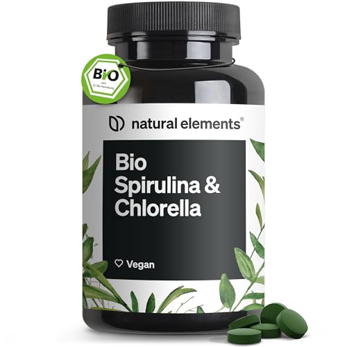 natural elements Bio Spirulina & Chlorella Presslinge – 500 Tabletten – 100% Rein & Natürlich – Zertifiziert Bio, laborgeprüft, ohne Zusätze, vegan und in Deutschland produziert