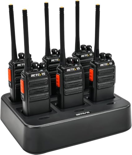 Retevis RT24 Funkgeräte Set, PMR Walkie-Talkie Professionell, Aufladbar Funksysteme mit 6-Wege-Ladegerät 16 Kanäle VOX, Walkie Talkie für Polizei, Baustellen, Schule(Funkgerät 6er Set, Schwarz)
