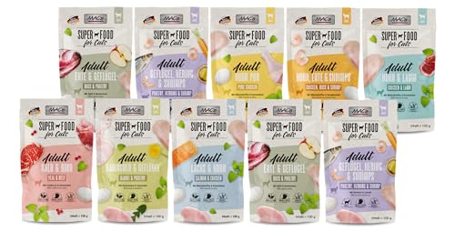 Mac's Katzenfutter Multipack | 10 x 100g | garantierter 5 Sorten Mix | Getreidefreies Nassfutter für Katzen | mit SuperFoods