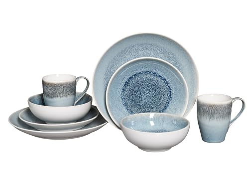 CreaTable, 25857, Serie Caldera Eisblau, 8-teiliges Geschirrset für 2 Personen, Kombiservice aus Steinzeug, spülmaschinen- und mikrowellengeeignet, Qualitätsproduktion