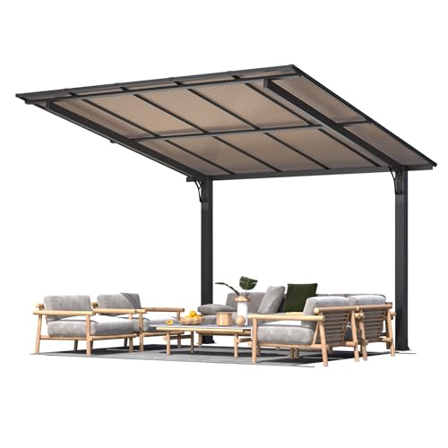 YODOLLA Freistehender Hartdach-Pergola 3x3m– Außen-Gartenpavillon-Carport für Terrasse, an der Wand angebrachte Schwerlast-Sonnenschutzmarkise mit Schrägdach, Ideal für Terrassen & Terrassendecks