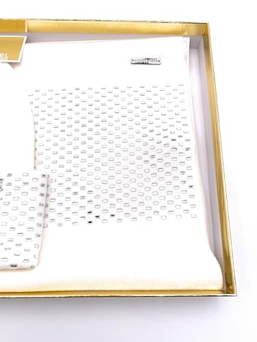 Michael Kors SET I Schal&Mütze I Damen I Glitzer-Pailetten I Winterschal I Beanie I Wollschal I Wintermütze I One Size I Weiche Acrylwolle I Logo I Hat and Scarf Women I WEISS9820