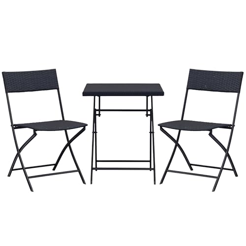 Outsunny Bistroset Polyrattan 3tlg. Balkonmöbel Set Sitzgruppe Essgruppe Gartenmöbel Garnitur