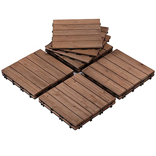 Yaheetech 30x30 cm Holzfliesen 11 Stück-1m² Terrassenfliese Balkonfliesen klicksystem Wetterfest Bodenbelag Stecksystem Fliesen Holz für Terrasse Balkon