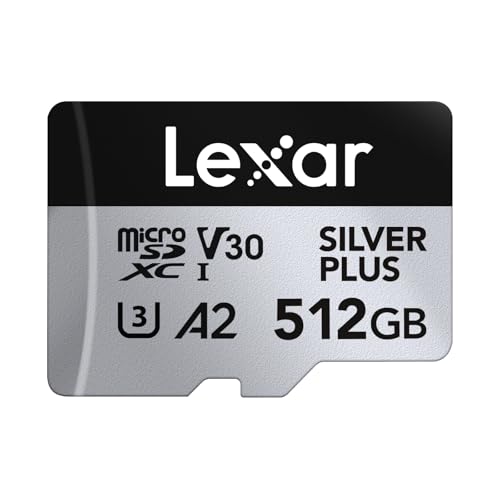 Lexar Silver Plus Micro SD Karte 512GB, Bis zu 205 MB/s Lesegeschwindigkeit