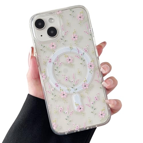 ZTOFERA Magnetisch Hülle für iPhone 13, iPhone 14, Transparent Soft Handyhülle mit Blume Muster [Kompatibel mit MagSafe Kabellosem Laden], Stoßfeste Schutzhülle für iPhone 13/14 6,1