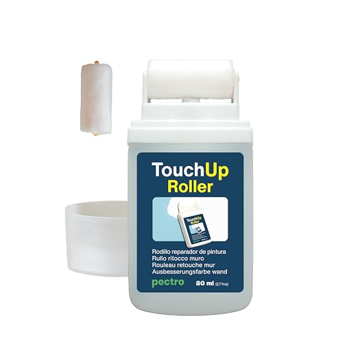PECTRO Ausbesserungsfarbe Wand 80 ml - Wandfarbe ausbessern Weiß für Reparaturen und Flecken, Feuchtigkeit und Kratzer, an Wänden und Decken, mit Integriertem Roller und Ersatzrolle (1)