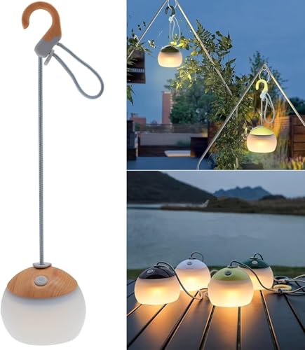 LED Campinglampe, 320 Lumen, 3 Lichtmodi, 2 Farben, 4000mAh Notstrombank, IPX5 Wasserdichte Camping Laternen USB C Wiederaufladbare LED Campinglampe für Camping, Wandern, Notfall (Holzmaserung)
