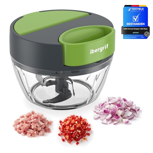 Ibergrif M502 Zwiebelschneider Manuell, Multifunktionaler Zwiebel Zerkleinerer, Multizerkleinerer mit Einfüllöffnung, BPA-Frei, Easy Pull Zerkleinerer Manuell für Gemüse, Fleisch, Nüsse