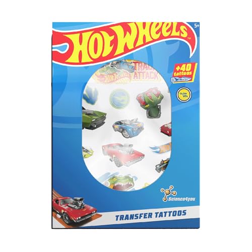 Science4you Temporäre Tattoos Hot Wheels – 40 Hot Wheels Sticks, Temporäre Tattoos Party für Kinder, Partygeschenk für Jungen & Mädchen im Alter von 5 6 7 8 9+