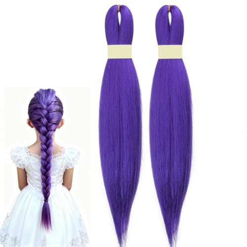 Lila Haare zum Einflechten 26 Zoll Lila Kunsthaar zum Einflechten Lilas Purple Braiding Hair Pre Stretched Braiding Haare Extensions Lilakunsthaar für Die Bühnen-Halloween-Party Karneval Deko (2Stück)
