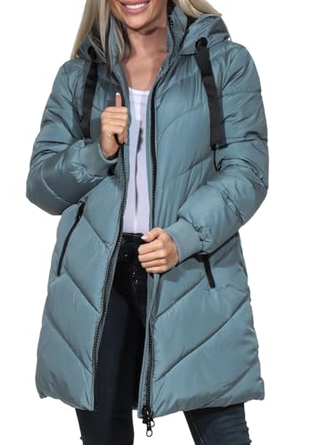 JACQUELINE de YONG JDY Damen Steppjacke JDYSkylar Padded gesteppter Parka mit Kapuze 15207784 Stormy Weather/Black L