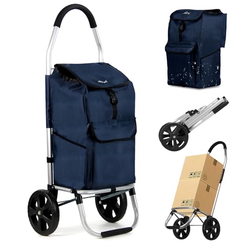 Einkaufstrolley, HOMELUX klappbar, Stabiler Einkaufswagen, große Kapazität 41 L, multifunktional, Handwagen mit Rollen, Abnehmbare Tasche, Marineblau 242