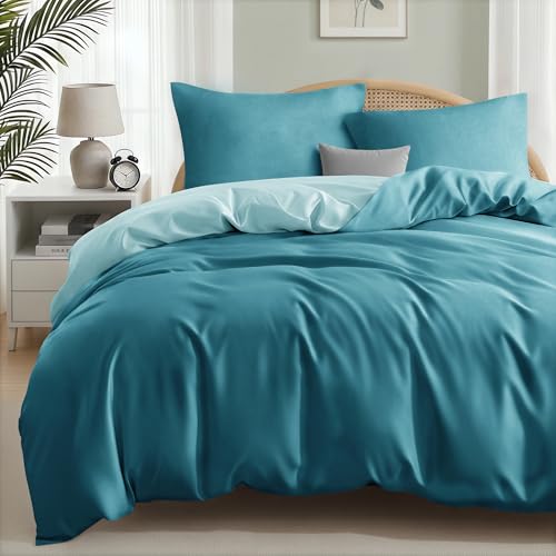 Exclusivo Mezcla Bettwäsche 135x200 cm Bettwäsche-Set 2 Teilig, 1 Bettbezug mit Reißverschluss und 1 Kissenbezug 80x80 cm, Bedding Set Petrol