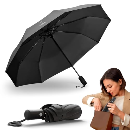 STYNGARD Regenschirm sturmfest - Taschenschirm mit Auf-zu-Automatik und Beschichtung gegen Feuchtigkeitsschäden - kurzer Griff - Modell BERGEN