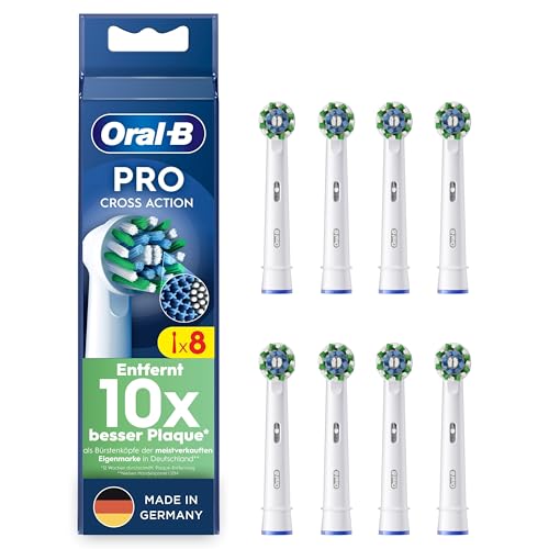 Oral-B Pro CrossAction – ORIGINAL Aufsteckbürsten für Elektrische Zahnbürste – Überlegene Zahnreinigung, Ersatzbürsten mit Innovativen X-Borsten, Zahnbürstenaufsatz – Weiß, 8 Stück
