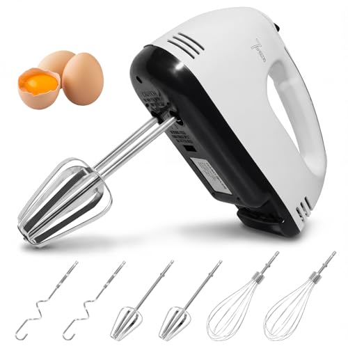 Elektrischer Handmixer mit 7 Geschwindigkeitsstufen – Ergonomischer Mixer mit Turbo-Funktion, Edelstahl-Zubehör und spülmaschinengeeigneten Teilen, perfekt zum Rühren von Teig und Schlagen von Eiern
