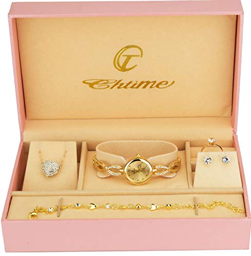 Geschenkset Damen Armbanduhr - Schmuck Set- Halskette-Ring- Ohrringe - Armband