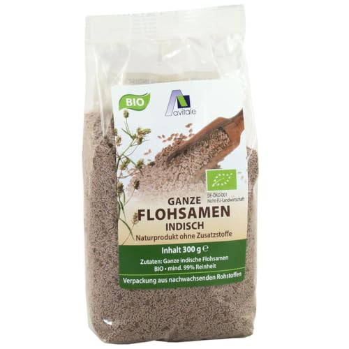 Avitale Ganze Flohsamen aus Indien, 99% Reinheit, reich an Ballaststoffen, Bio-Ware - Geprüfte Qualität aus Indien - Verpackt in Deutschland, 1er Pack (1 x 300 g)