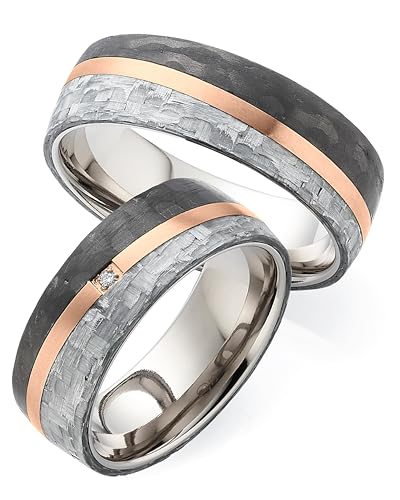 123traumringe Eheringe in Carbon, Titan & Roségold I Partnerringe mit Brillant & Etui I Gravierbare Eheringe mit Ringgröße 50-74 mm I Edle Verlobungsringe in 7 mm Breite & 2,1 mm Stärke I S88