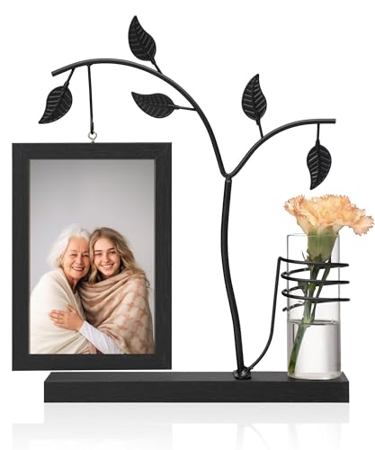 Afuly Bilderrahmen 10x15 Holz Schwarz Fotorahmen Modern Picture Frame mit Vase und Metall Baum Tisch Umzug Geburtstag Graduation Geschenk Hochzeit Geschenke für Frauen Mama Oma Freunde Famili Couple