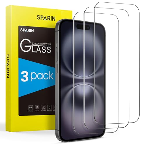 SPARIN Panzer Schutz Glas für iPhone 16 und iPhone 15/15 Pro (6.1 Zoll), 3 Stück HD Schutzfolie, 9H-Härte,Anti-Kratzen, Anti-Öl, Anti-Bläschen