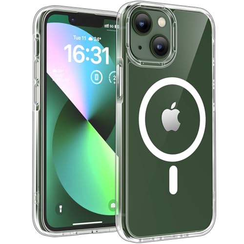 TOCOL für iPhone 13 Mini Hülle für Magsafe, Nie Vergilbung Stoßfest Anti-Fingerabdruck Kratzfest rutschfest Magnetisch Handyhülle für iPhone 13 Mini Case, Transparent