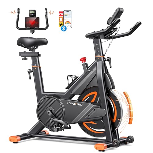 Neu Toputure Heimtrainer Fahrrad mit APP, Handpulssensoren, 0-100% Magnetwiderstand, 15KG Schwungrad, Bis 160KG, Spinning Bike Indoor mit LCD, Tablet-Halter, Getränkehalter, Ultraleise