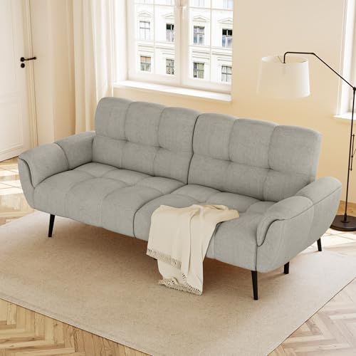 JIEXI Sofa Mit Schlaffunktion, Klappsofa Sofa 3 Sitzer, Schlafsofa 155x85cm, Bequemes Geeignet Für Wohnzimmer, Büro, Zimmer, Lounge, Schlafzimmer (Hellgrau)