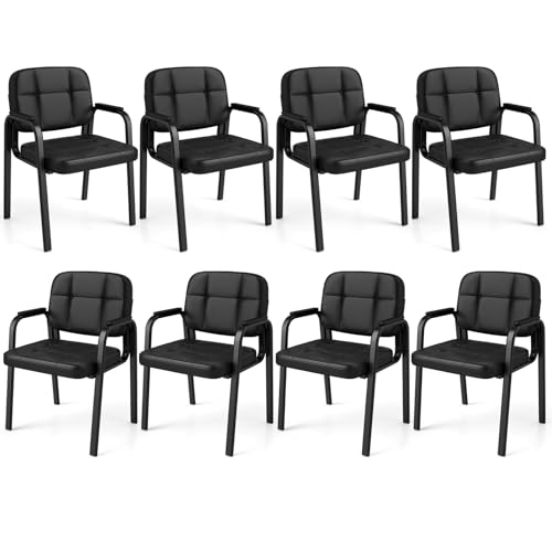 COSTWAY Konferenzstühle 8er Set, Besucherstühle mit gepolsterten Armlehnen und Metallrahmen, Bürostühle, Wartezimmerstühle für Büro, Konferenz, Empfang, Schwarz