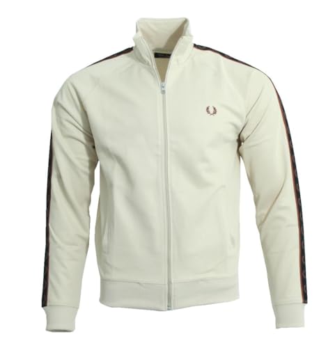 Fred Perry Herren Reißverschluss Jacke - J5557 (DE/NL/SE/PL, Alphanumerisch, M, Regular, Regular, Ecru/Bordeaux)