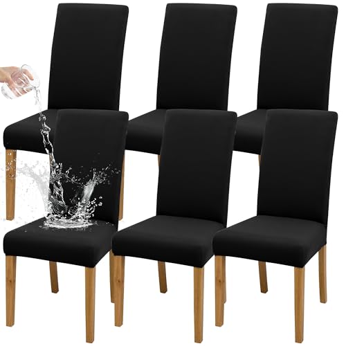 DREAHOTEXTIL Stuhlbezüge (4/6 Stück), weich und geschmeidig, in leuchtenden Farben, für Wohnzimmer, Küche, Büro, Restaurant, Partys – praktische Stuhlbezüge. (6, Schwarz)