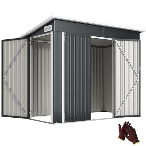 Outsunny Metall Gerätehaus 2,68 m², abschließbar Geräteschuppen mit 3 Türen Lüftung Pultdach Handschuhen, 234 x 132 x 185 cm, wetterfest Outdoor Schuppen für Hinterhof Garten