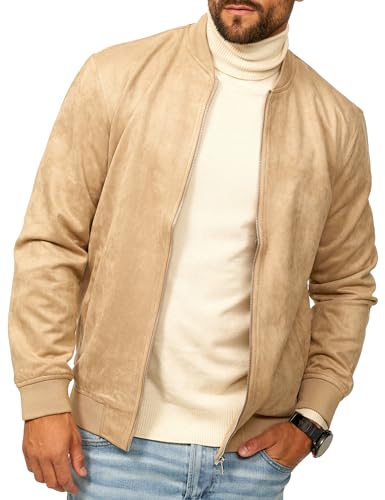 behype. Herren Blouson-Jacke als Weiche Übergangsjacke - Dünne Bomberjacke mit Baseball Stehkragen in Leder-Optik für Männer - Men's Jacket OR_1269-Beige-M